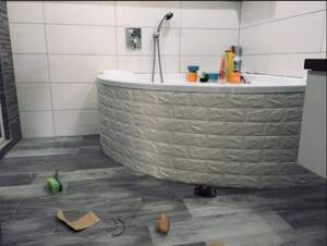 Декоративная 3D панель самоклейка под кирпич серо-синий Екатеринославский 700x770x5мм