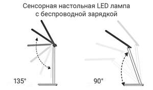 Настольная ЛЕД лампа с беспроводной зарядкой Qi (Чи) Чёрная